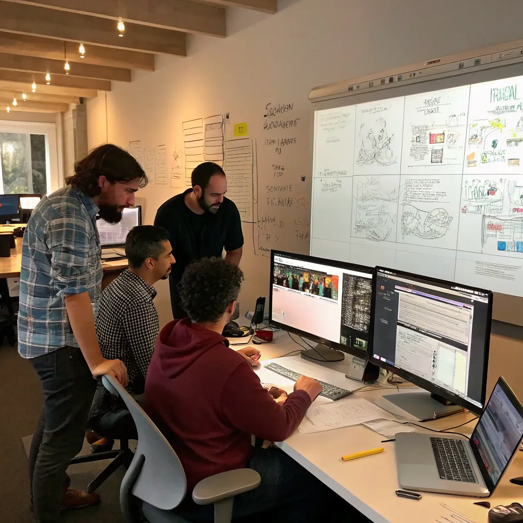 Creative team collaborating on animation project